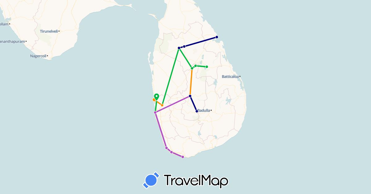 TravelMap itinerary: driving, bus, train, hitchhiking in Sri Lanka (Asia)